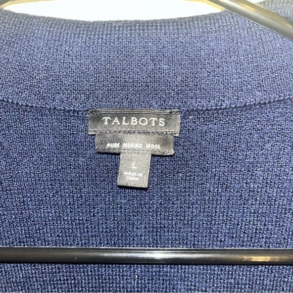 Talbots 100% Pure Merino Wool Navy Button Up Cardigan Size Large - Picture 2 of 10